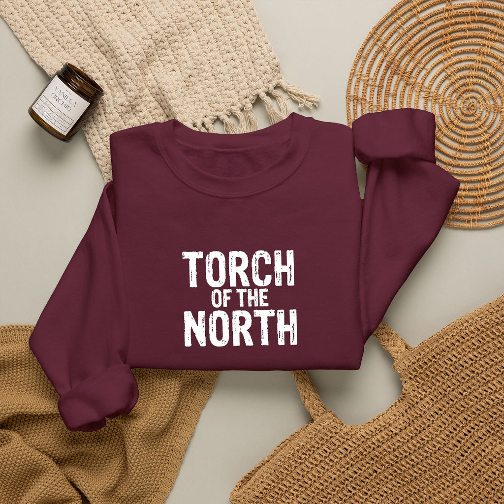 Torch of the North Sweatshirt — Bold Text Crewneck for Fans & Outdoor Vibe