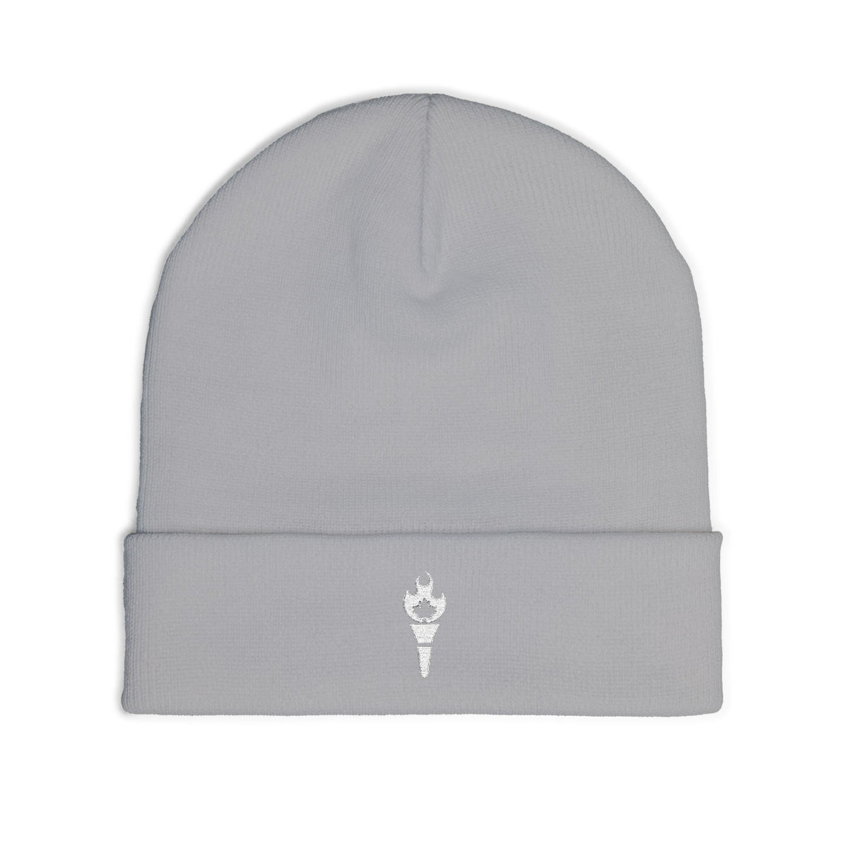 Embroidered Torch Knit Beanie - Minimal Flame Logo Winter Hat