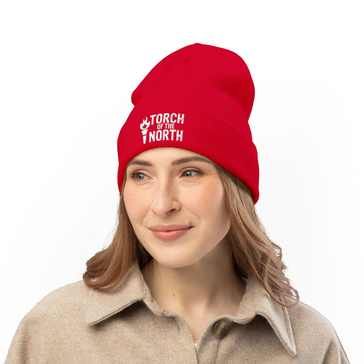 Torch of the North Embroidered Knit Beanie — Cozy Winter Hat