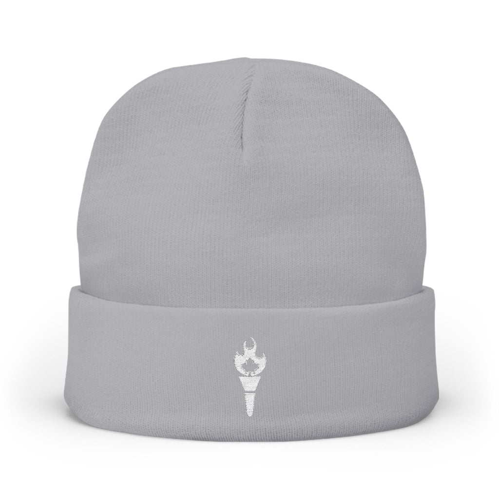 Embroidered Torch Knit Beanie - Minimal Flame Logo Winter Hat