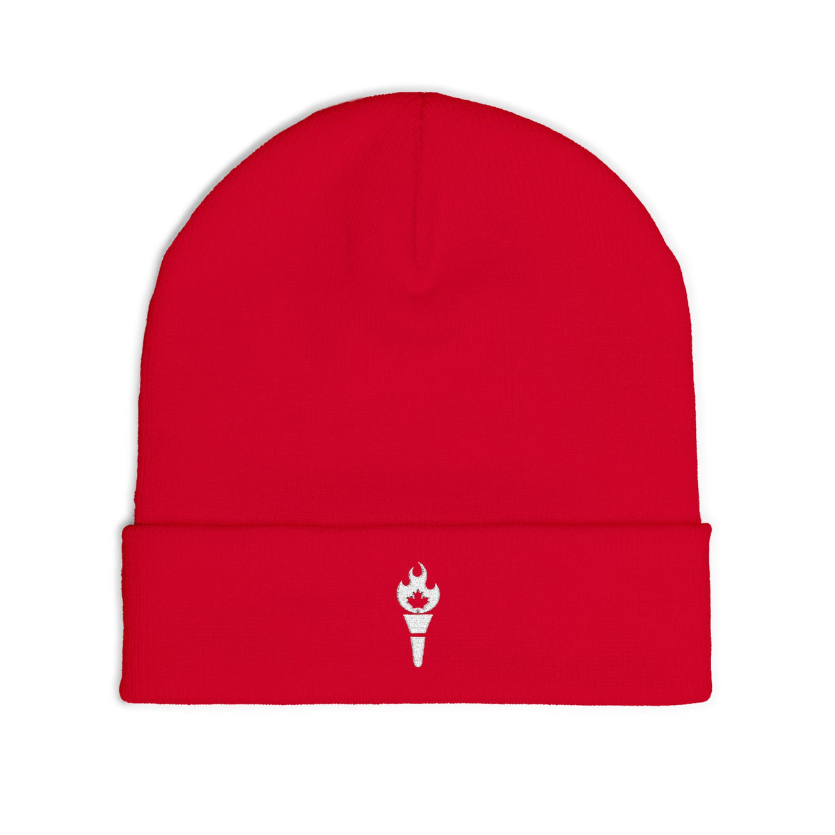 Embroidered Torch Knit Beanie - Minimal Flame Logo Winter Hat